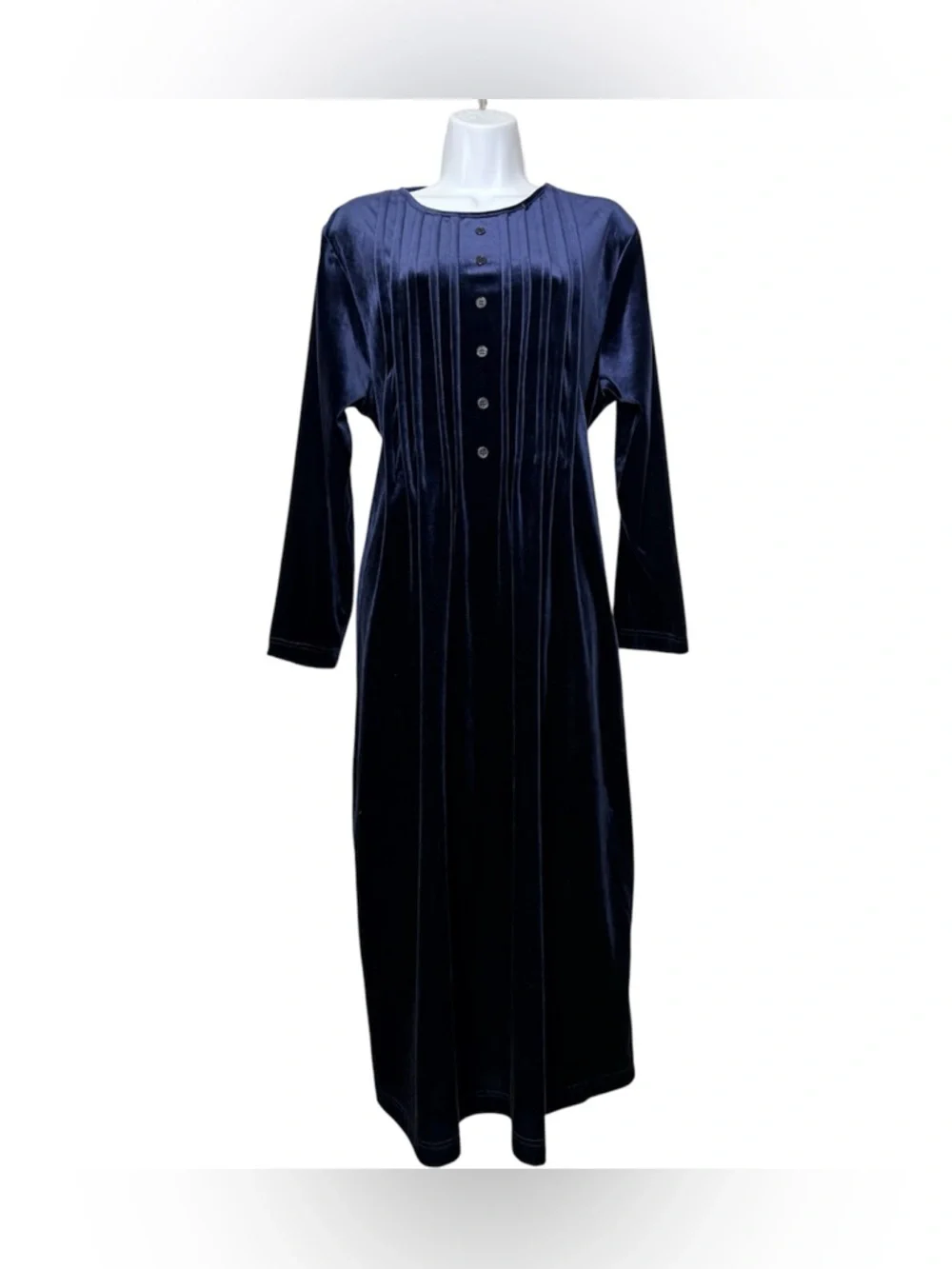 VTG‎ Amanda Stewart Leisurewear Housedress Navy Crushed Velvet Pockets M